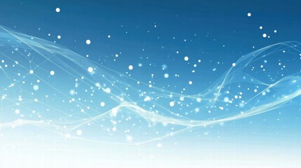Poster - Abstract blue background with flowing lines and sparkling particles.
