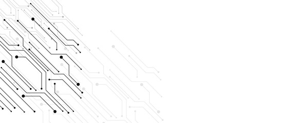 Poster - Vector Technology connected white lines and dots with electronics elements on tech bg. Digital technology futuristic internet network speed connection white background. 