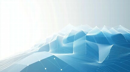 Poster - Abstract digital landscape with geometric shapes and lines in blue tones.