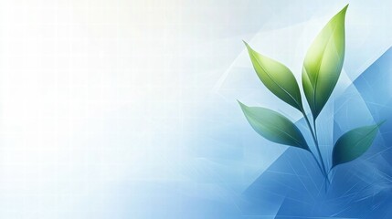 Poster - A serene graphic design featuring green leaves on a light blue background.