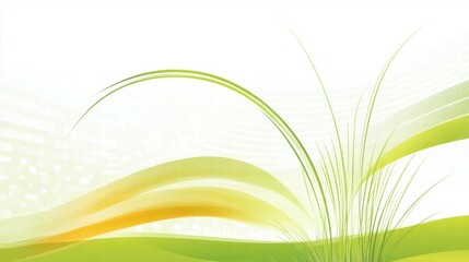 Poster - Abstract design featuring flowing lines and grass elements in green and yellow hues.