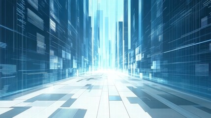 Aufkleber - A futuristic digital landscape with vertical lines and glowing elements suggesting speed and technology.