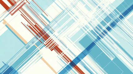 Poster - Abstract design featuring intersecting lines in blue and red tones.