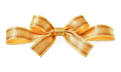 Poster - Gold ribbon bow isolated on white background.