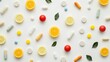 © Chandlerlikes - Stylish flat lay of various health supplements and vitamins on a clean, white background for a wellness brand ad
