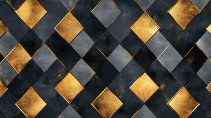 Poster - A luxury diamond-checkered pattern in gold on a dark matte graphite background.