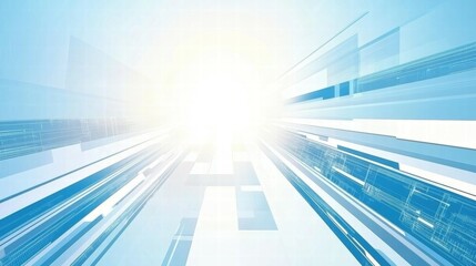 Aufkleber - Abstract blue and white digital background with light rays emanating from a central point.