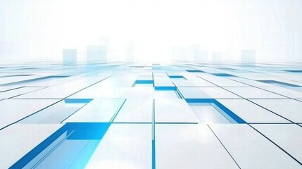 Poster - Abstract digital landscape with blue and white geometric patterns creating a futuristic feel.