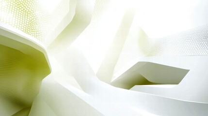 Poster - Abstract white and light green geometric shapes creating a futuristic atmosphere.