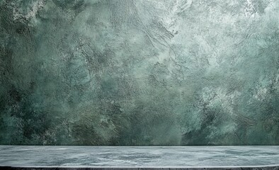 Poster - Dark teal textured wall background with grey marble table.