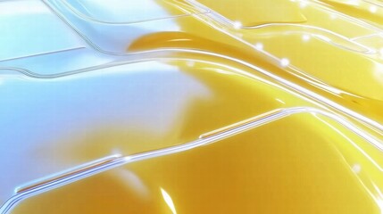 Poster - Abstract fluid shapes with a glossy finish in yellow and blue tones.