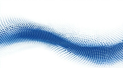 Poster - Abstract blue wave pattern with dotted texture on a white background.