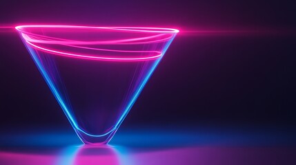 Wall Mural - Abstract neon pink and blue glowing cone shape with light trails on dark background.