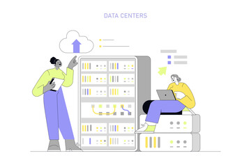 Poster - Women In Technology. Flat Vector Illustration