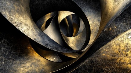 Poster - Abstract Gold and Black Metallic Swirling Sculpture