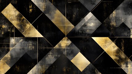 Poster - Abstract Gold and Black Geometric Triangular Design