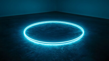 Poster - glowing neon circle on dark floor in corner