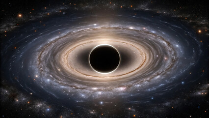 cosmic landscape featuring black hole surrounded by swirling galaxies and stars, creating mesmerizing and mysterious scene of universe vastness