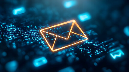 Poster - A digital representation of an email icon glowing in a technology-themed background, symbolizing communication.