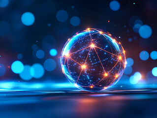 Poster - A glowing digital globe symbolizing global connectivity and modern technology advancements in a vibrant environment.