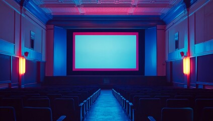 Aufkleber - Empty retro movie theater with blank screen.