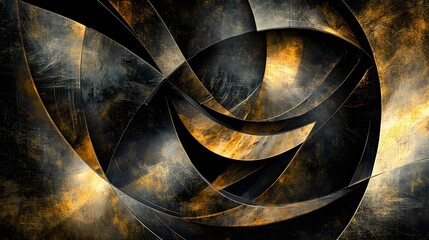 Poster - Abstract Gold and Black Metal Sculpture Design
