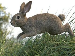 Wall Mural - A rabbit leaping through tall grass in a natural setting.