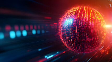 Poster - A vibrant digital sphere with a glowing surface, representing advanced technology and data transmission.