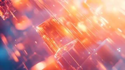 Poster - abstract orange cubes light streaks background