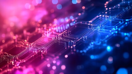 Poster - Abstract Digital Circuitry Illuminated In Pink And Blue Hues