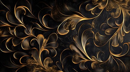 abstract gold and black swirling floral design