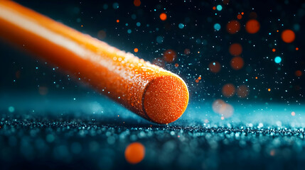 Poster - Close-up view of a vibrant orange object glowing against a blurred background with sparkling particles.