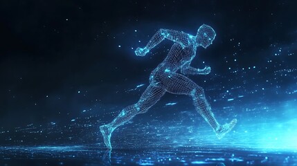 Canvas Print - Glowing digital human running fast.