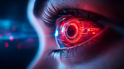 Poster - Futuristic eye design with neon lights and a digital aesthetic, showcasing advanced technology and innovation.