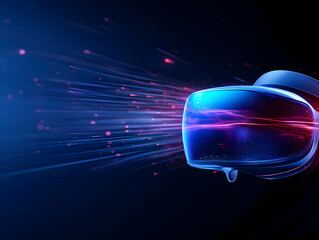 Poster - Futuristic virtual reality headset with glowing effects, representing immersive digital experiences and advanced technology.