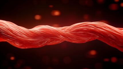 Poster - Intricate close-up of vibrant red fibers twisting elegantly against a dynamic background.