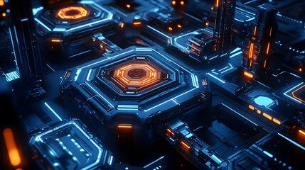 Poster - Futuristic Technological Structure Glowing With Neon Lights