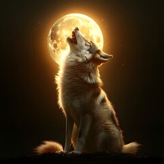 Majestic Wolf Howling at Dramatic Moonlit Sky