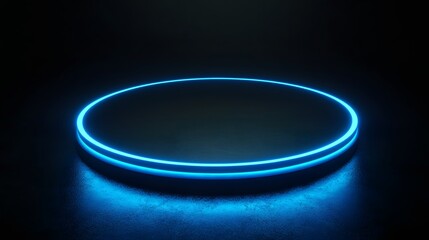 Poster - circular platform with bright blue neon lighting