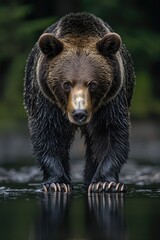 Wall Mural - A close-up of a bear walking through water, showcasing its powerful presence in nature.