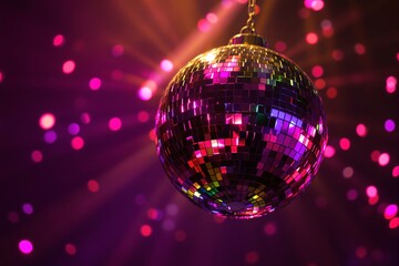 Poster - Close-up of a shiny disco ball with colorful reflections against a vibrant background.