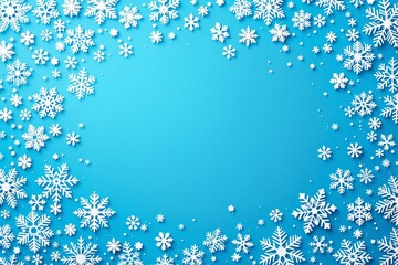 Poster - Winter-themed blue background with white snowflake decorations scattered on edges.