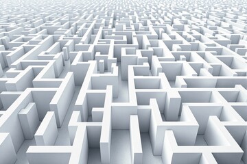Poster - Abstract labyrinth with white walls and a bright background.