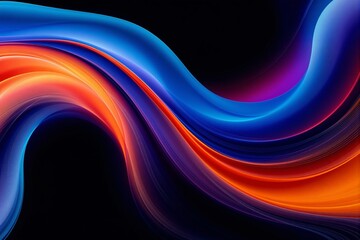 Poster - Abstract colorful waves in vibrant orange and blue tones on black background.