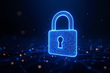 Poster - Glowing blue padlock with circuit design on dark background symbolizing cybersecurity and data protection.