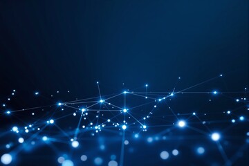 Poster - Abstract network connections with glowing blue lights on a dark blue background.