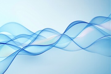 Poster - Abstract blue flowing waves on light gradient background.
