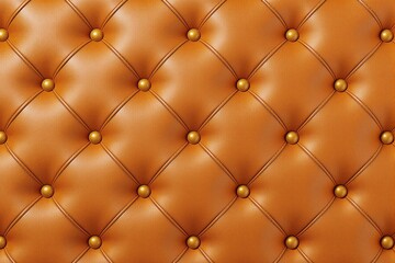 Aufkleber - Luxurious brown leather upholstery texture with button-tufted pattern and shiny golden accents on a seamless bright gradient background.