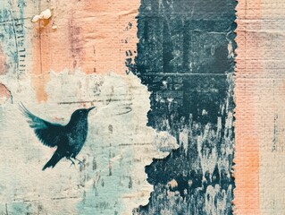 Wall Mural - Close-up of a vintage stamp impression with uneven ink coverage, paired with tactile paper background