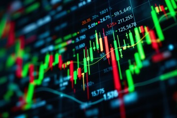 Poster - Abstract stock trading chart with dynamic candlestick graph on a dark background.
